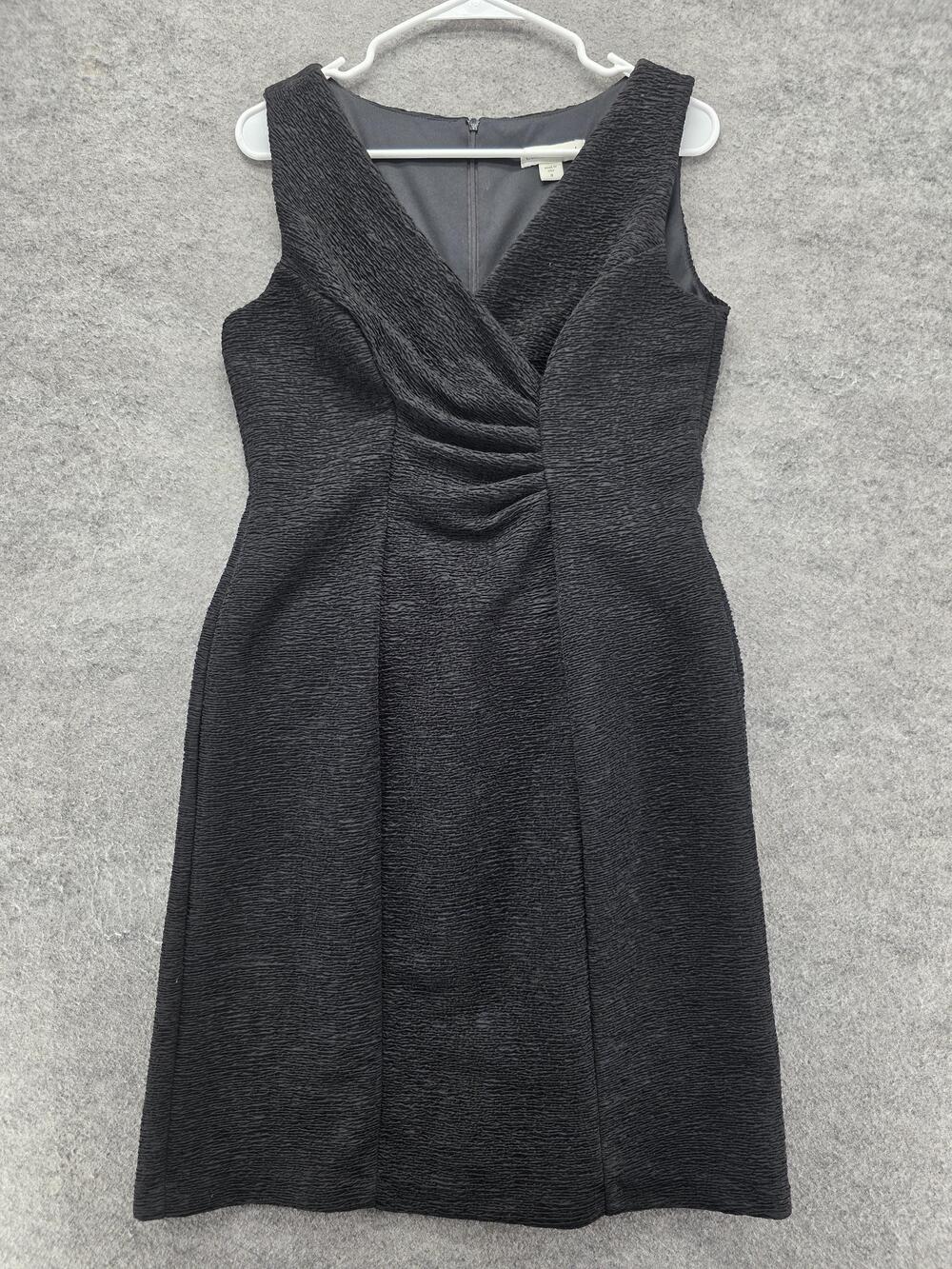 Coldwater Creek Dress Womens 8 Black Sheath Knee Length V-Neck Ruched Textured